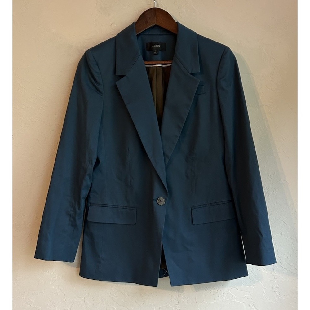 J Crew Willa Blazer 2 NWOT Single Button Teal Blue Academia Classic Preppy